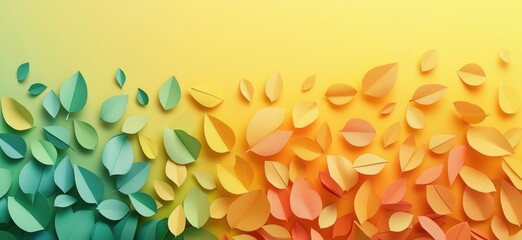 Poster - Colorful paper leaves on gradient background showcasing autumn hues and textures