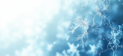 Poster - Abstract representation of delicate snowflakes and frost patterns in blue tones