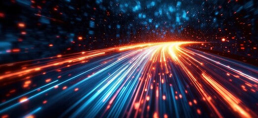 Poster - Dynamic light trails creating a sense of speed and motion in a digital universe