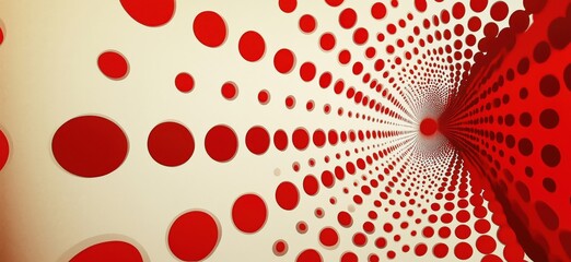 Poster - Red and White Abstract Tunnel with Dots Creating Depth and Perspective