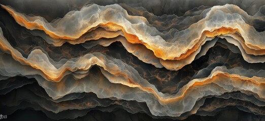 Poster - Abstract layered texture with orange and gray tones resembling geological formations