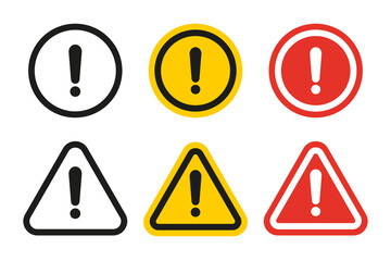 collection of scalable cautionary symbols in black, yellow, and red. exclamation mark icon set. vect