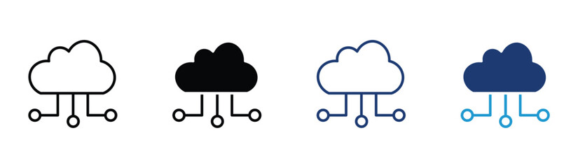 Poster - Network cloud icon, vector silhouette. Cloud computing icon. Data cloud, circuit board or electronic motherboard. Vector high-tech technology data.  stock vector. 