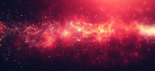 Poster - Abstract cosmic background with glowing particles and interconnected lines in red hues