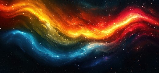 Poster - Colorful abstract cosmic waves in vibrant hues of red, orange, yellow, blue, and black