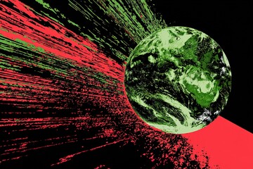 Poster - Creative artistic representation of Earth with vibrant colors and dynamic motion effects illustrating cosmic energy