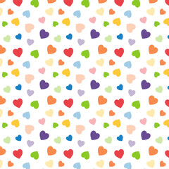 Wall Mural - Seamless pattern with colorful hearts.Rainbow heart repeat pattern isolated on white background for pride month, happy Valentines Day.Vector graphic illustration background. 