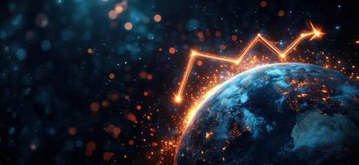 Poster - Global economic growth represented by glowing graph over Earth with sparkling background
