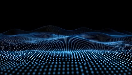Poster - Abstract blue digital background with glowing dots and lines forming a landscape shape, representing technology or data science concepts. A visually appealing vector illustration 