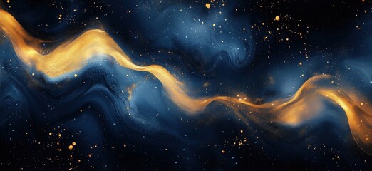 Poster - Abstract cosmic wave with golden accents and deep blue background