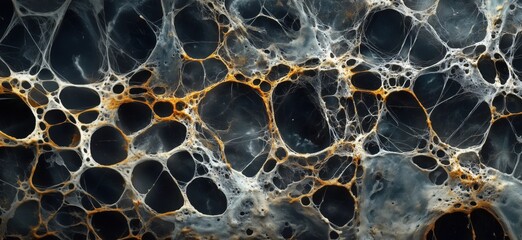 Poster - Abstract close-up of textured surface with bubbles and organic patterns in dark tones