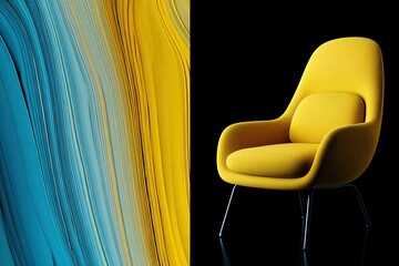 Poster - Brightly colored chair against vibrant blue and yellow abstract background