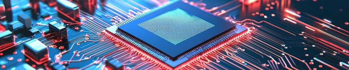Aufkleber - A computer chip is shown in a red and blue color scheme