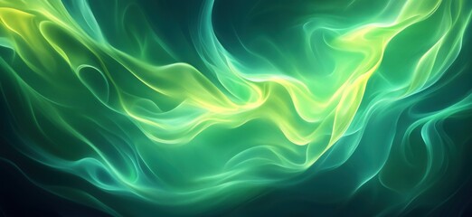 Poster - Abstract green and blue fluid wave background with glowing light effects