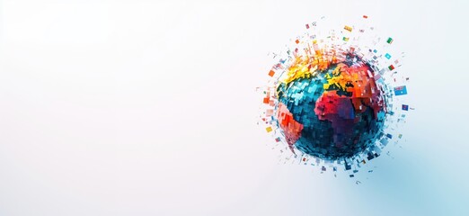 Poster - Colorful abstract globe made of pixelated fragments representing global connectivity