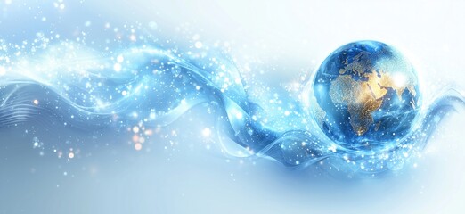 Poster - Glowing Earth with Sparkling Waves and Light Effects for Global Themes