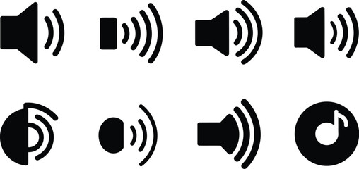 Poster - A collection of eight black and white sound icons in various shapes and configurations on white background