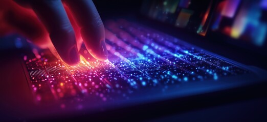 Aufkleber - Futuristic keyboard with glowing particles and vibrant colors in digital environment
