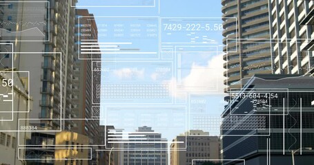 Poster - Grid fading in over city street, panels sliding, gauge expanding, numbers scrolling for city data
