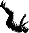 © Ninja in Pajamas - a man falling from sky into the air, vector silhouette, isolated white background
