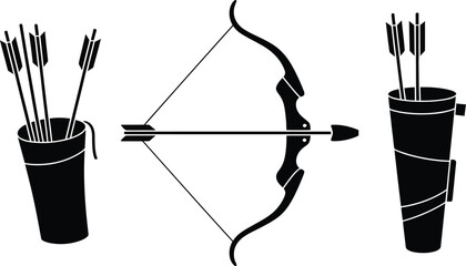 Poster - Illustration of a bow and arrow set with quivers and arrows in a simple black and white style