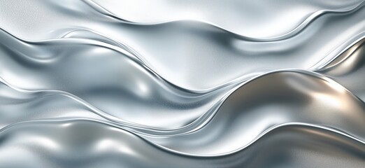 Poster - Shimmering Silver Waves with Smooth Textures and Reflective Surfaces