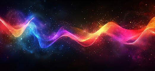 Poster - Colorful abstract wave design with vibrant gradients and glowing particles