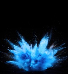 Poster - Blue powder explosion creating vibrant cloud against black background