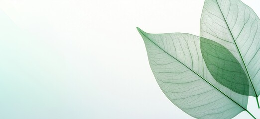 Poster - Delicate green leaves with intricate veins on soft gradient background