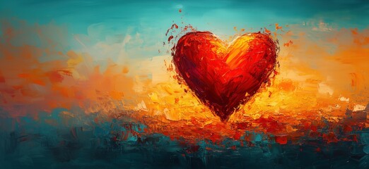 Poster - vibrant heart painting with warm colors and textured brush strokes