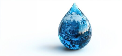 Poster - Realistic blue water droplet with swirling patterns and reflections