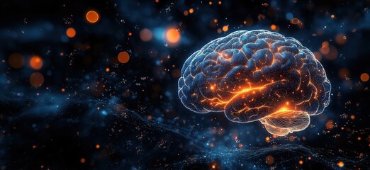 Poster - Glowing brain illustration with neural connections and vibrant energy effects
