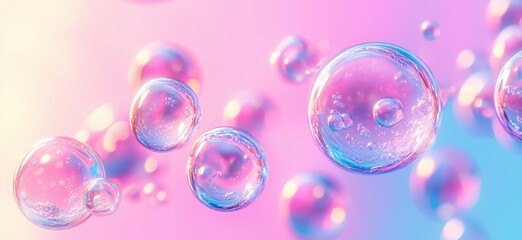 Poster - Colorful soap bubbles floating in pastel background with soft gradient hues