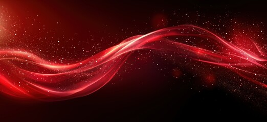 Poster - Red abstract wave background with sparkling particles and smooth flowing lines
