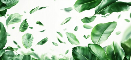 Poster - Green leaves floating in air creating a fresh and vibrant atmosphere