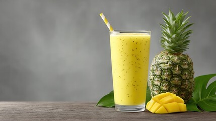 Poster - Refreshing Tropical Fruit Smoothie with Pineapple and Mango