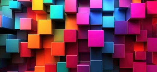 Poster - Colorful 3D Cubes Arrangement with Vibrant Shades and Geometric Patterns