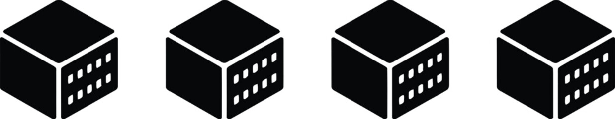 Poster - Illustration of four black isometric cubes labeled full light and mining on a white background plane