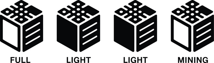 Aufkleber - Four isometric cubes labeled full light light and mining in a row on a white background display