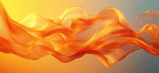 Poster - Abstract orange wave flowing design with soft textures and glowing particles