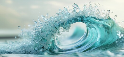 Poster - Beautiful turquoise ocean wave with splashes and sunlight reflections