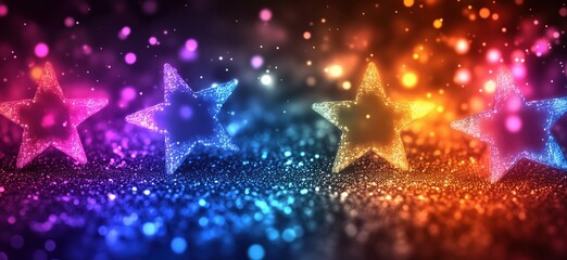 Poster - Colorful sparkling stars with bokeh effect on vibrant background