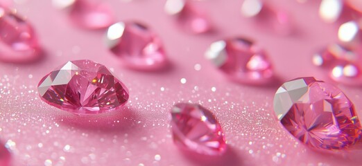 Poster - Pink diamonds sparkling on soft pink background with glittering texture