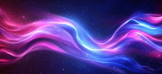 Poster - Colorful abstract waves in cosmic space with stars and glowing light effects