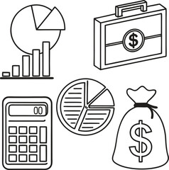 Poster - Finance icon set: modern vector illustrations of business, money, and internet symbols with charts, graphs, and arrows for web and app design
