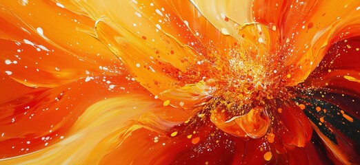 Poster - Vibrant abstract explosion of orange hues with dynamic brush strokes and splashes