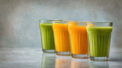 Poster - Refreshing Colorful Juice Glasses in a Studio Setting
