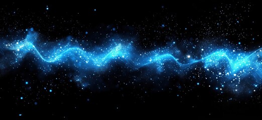 Poster - Blue glowing wave with sparkling particles on black background for digital art