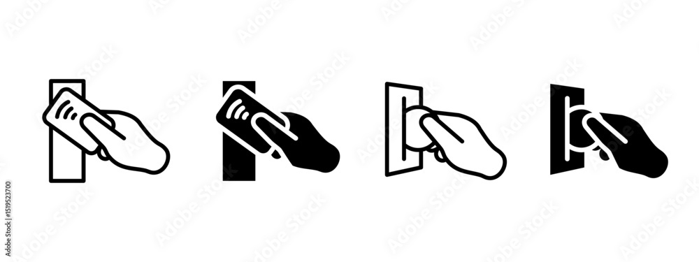 Payment icon. Hand holding card or coin to make contactless transaction ...