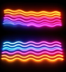  - Colorful neon wave lines in vibrant orange, pink, and blue against dark background